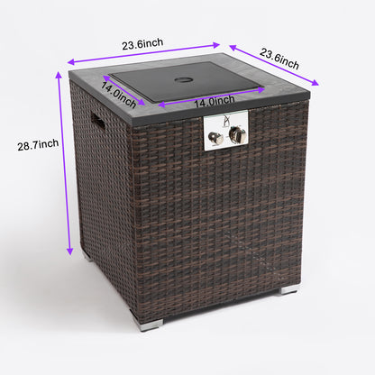 24" Propane Gas Fire Pit Table, 50000 BTU Square Fire Pit, Tile Tabletop with Beautiful Wicker Base for Outside Patio Deck Garden Courtyard-Espresso image 9