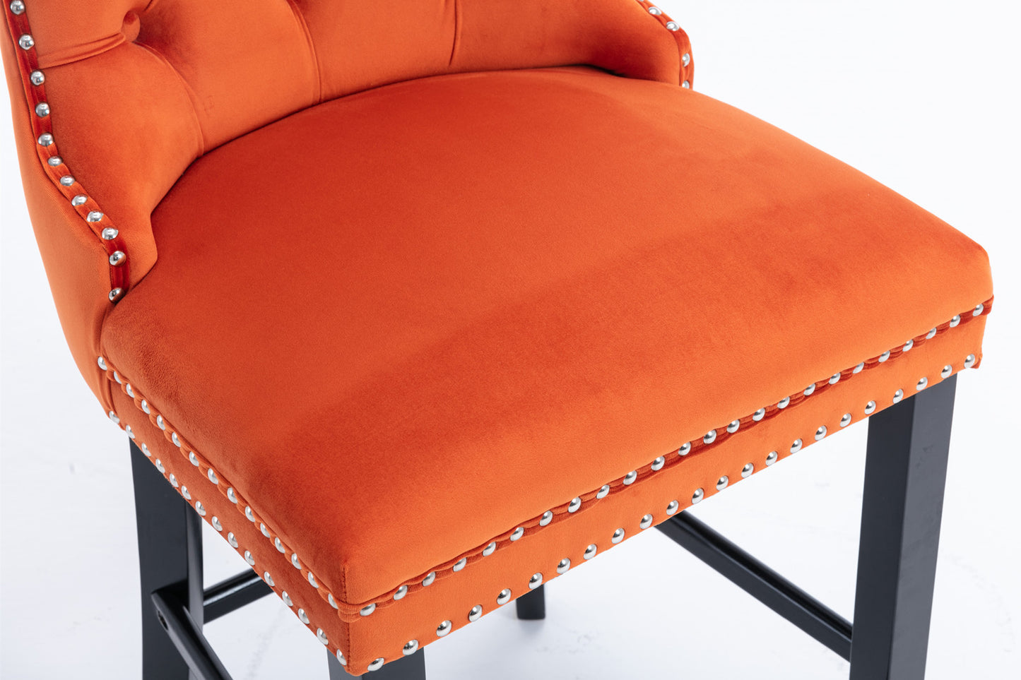 Contemporary Velvet Upholstered Barstools with Button Tufted Decoration and Wooden Legs, and Chrome Nailhead Trim, Leisure Style Bar Chairs,Bar stools, Set of 2 (Orange),SW2002OG image 10