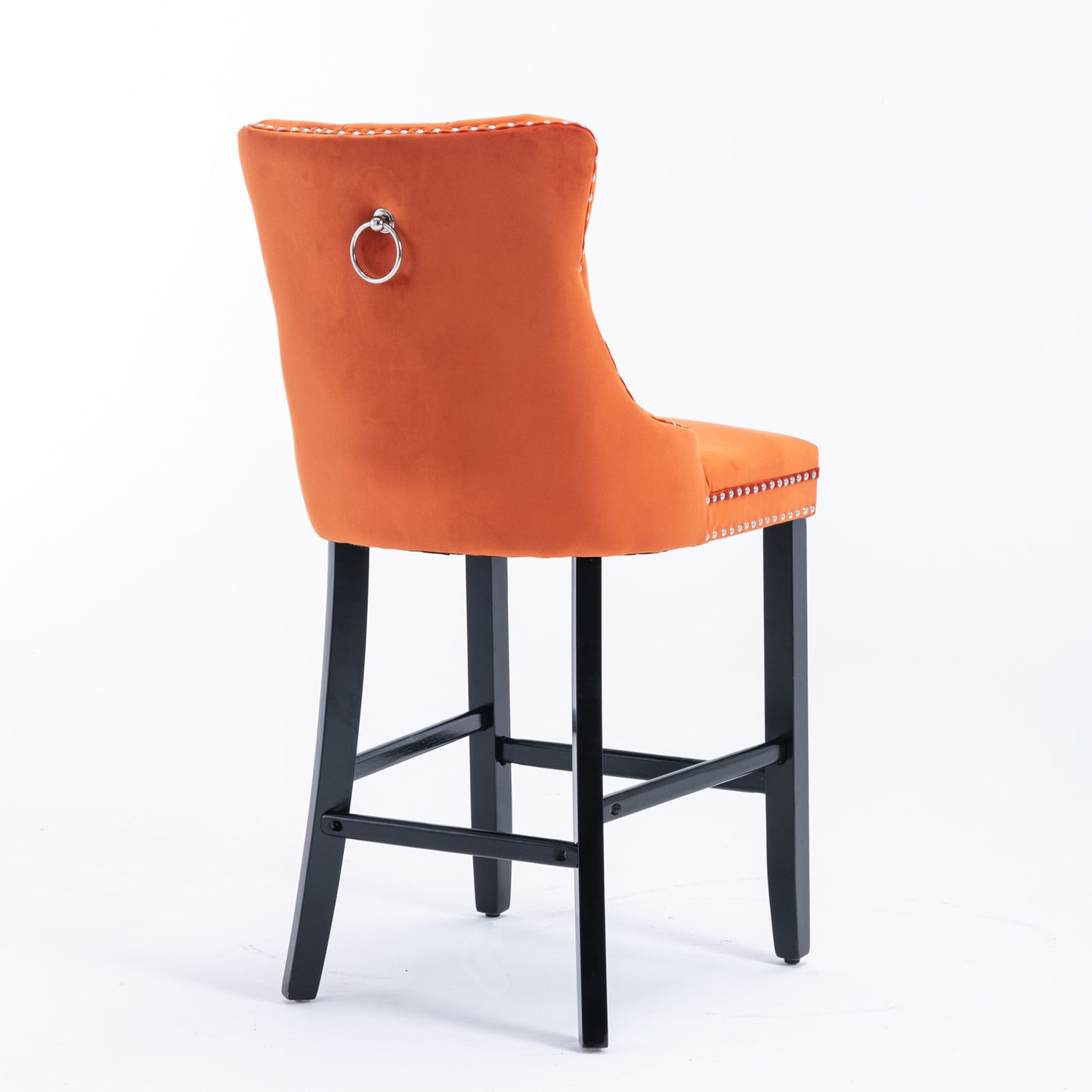 Contemporary Velvet Upholstered Barstools with Button Tufted Decoration and Wooden Legs, and Chrome Nailhead Trim, Leisure Style Bar Chairs,Bar stools, Set of 2 (Orange),SW2002OG image 6