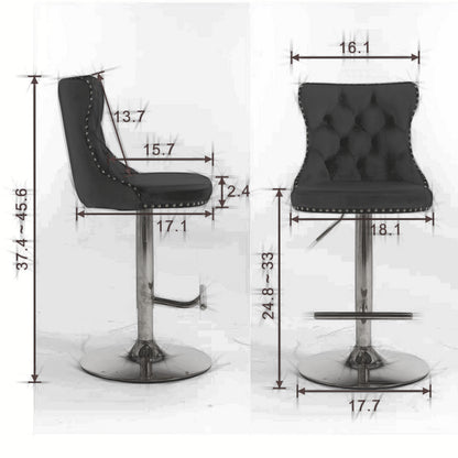 A&A Furniture,Swivel Velvet Barstools Adjusatble Seat Height from 25-33 Inch, Modern Upholstered Chrome base Bar Stools with Backs Comfortable Tufted for Home Pub and Kitchen Island（Blue,Set of 2） image 7