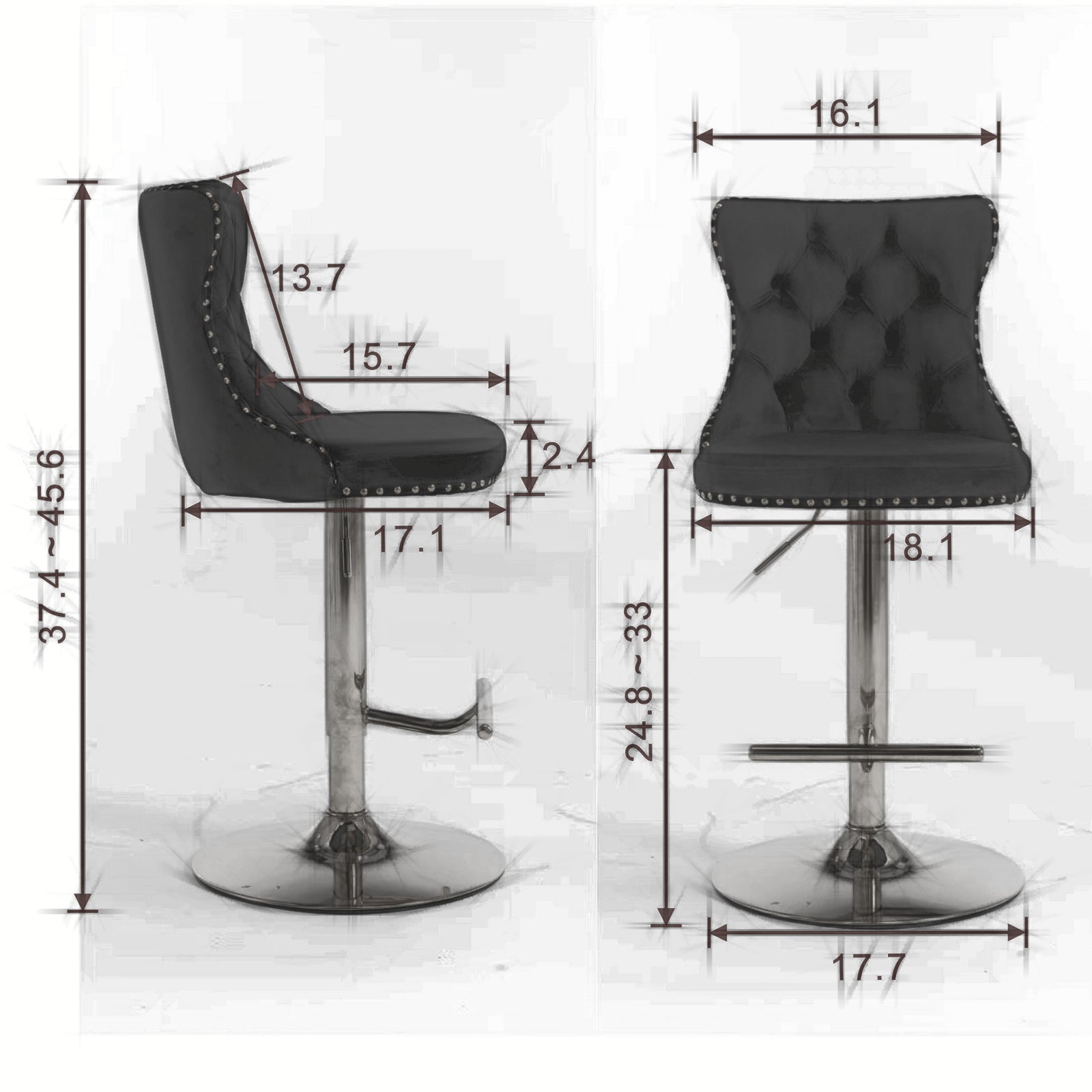 A&A Furniture,Swivel Velvet Barstools Adjusatble Seat Height from 25-33 Inch, Modern Upholstered Chrome base Bar Stools with Backs Comfortable Tufted for Home Pub and Kitchen Island（Gray,Set of 2） image 10
