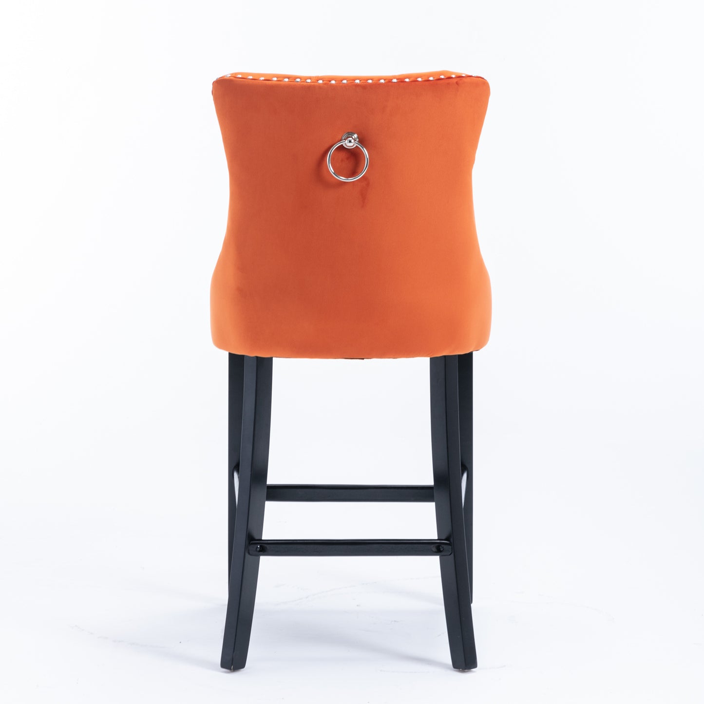 Contemporary Velvet Upholstered Barstools with Button Tufted Decoration and Wooden Legs, and Chrome Nailhead Trim, Leisure Style Bar Chairs,Bar stools, Set of 2 (Orange),SW2002OG image 7