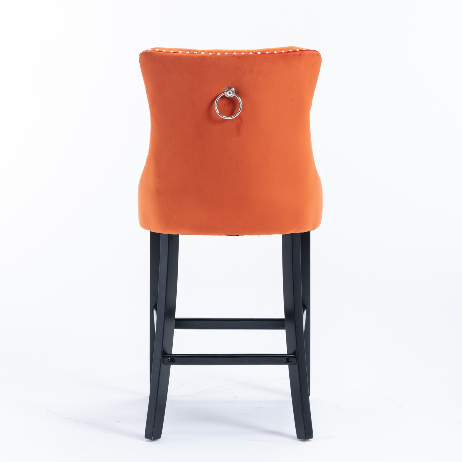 Contemporary Velvet Upholstered Barstools with Button Tufted Decoration and Wooden Legs, and Chrome Nailhead Trim, Leisure Style Bar Chairs,Bar stools, Set of 2 (Orange),SW2002OG image 7