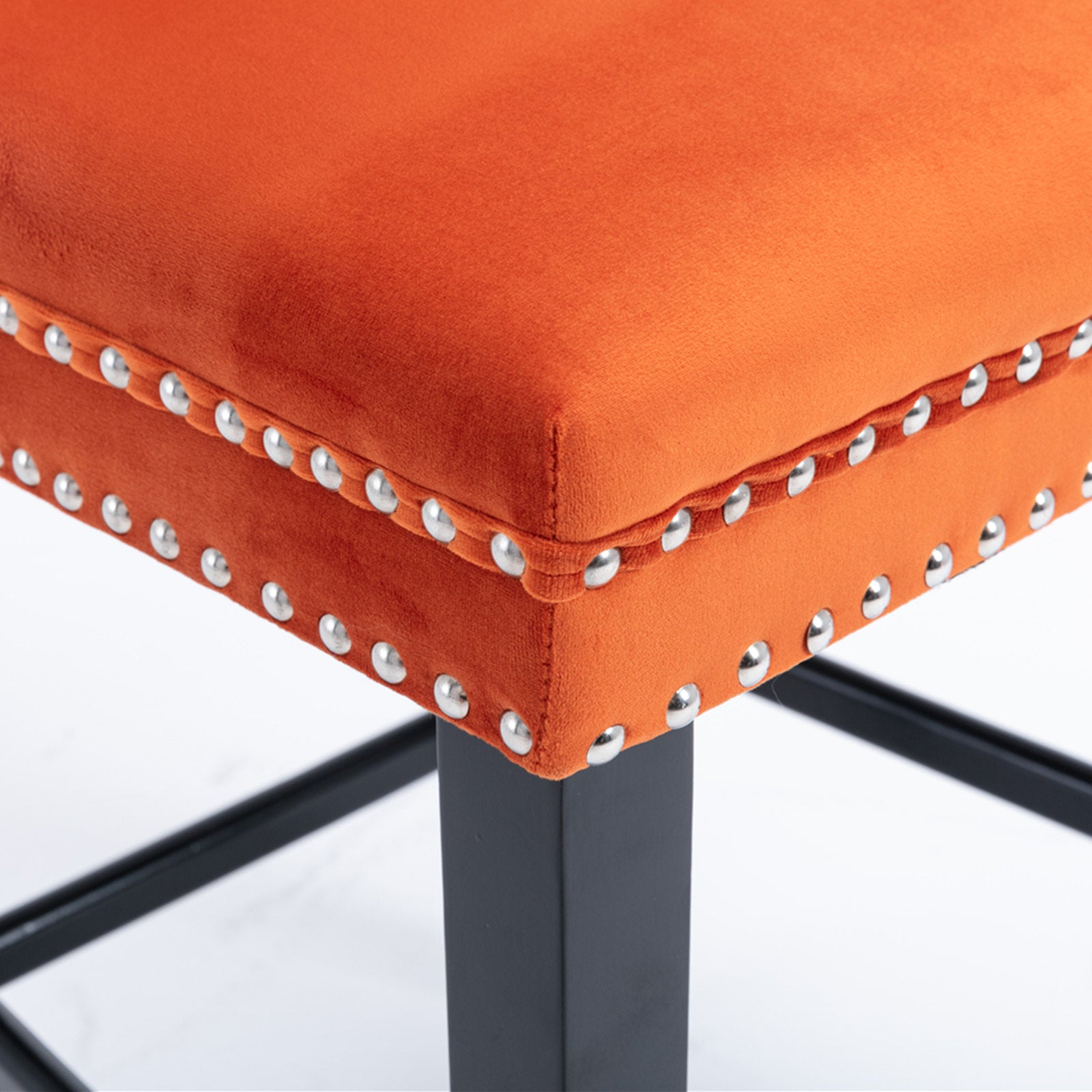 Contemporary Velvet Upholstered Barstools with Button Tufted Decoration and Wooden Legs, and Chrome Nailhead Trim, Leisure Style Bar Chairs,Bar stools, Set of 2 (Orange),SW2002OG image 11