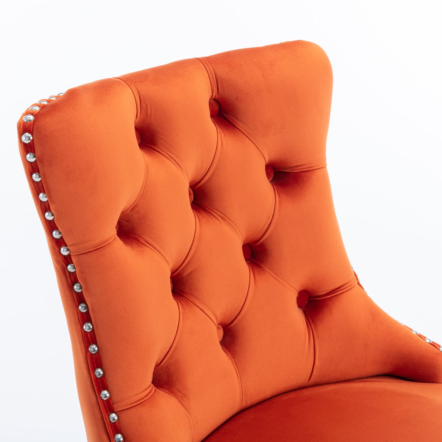 Contemporary Velvet Upholstered Barstools with Button Tufted Decoration and Wooden Legs, and Chrome Nailhead Trim, Leisure Style Bar Chairs,Bar stools, Set of 2 (Orange),SW2002OG image 9