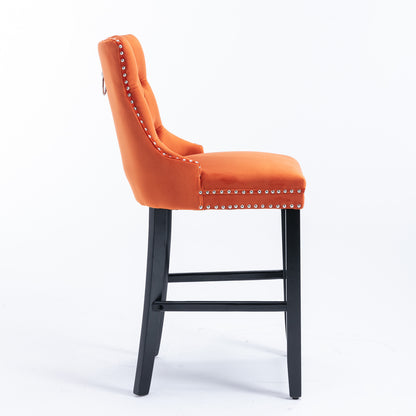 Contemporary Velvet Upholstered Barstools with Button Tufted Decoration and Wooden Legs, and Chrome Nailhead Trim, Leisure Style Bar Chairs,Bar stools, Set of 2 (Orange),SW2002OG image 5