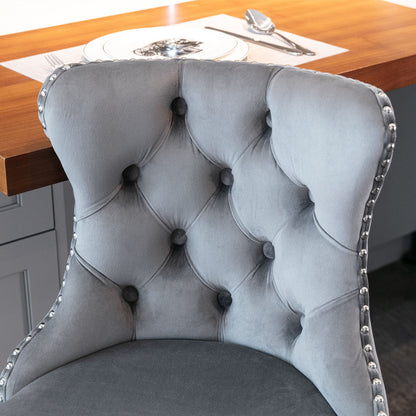A&A Furniture,Swivel Velvet Barstools Adjusatble Seat Height from 25-33 Inch, Modern Upholstered Chrome base Bar Stools with Backs Comfortable Tufted for Home Pub and Kitchen Island（Gray,Set of 2） image 8