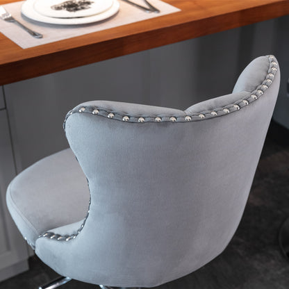 A&A Furniture,Swivel Velvet Barstools Adjusatble Seat Height from 25-33 Inch, Modern Upholstered Chrome base Bar Stools with Backs Comfortable Tufted for Home Pub and Kitchen Island（Gray,Set of 2） image 7