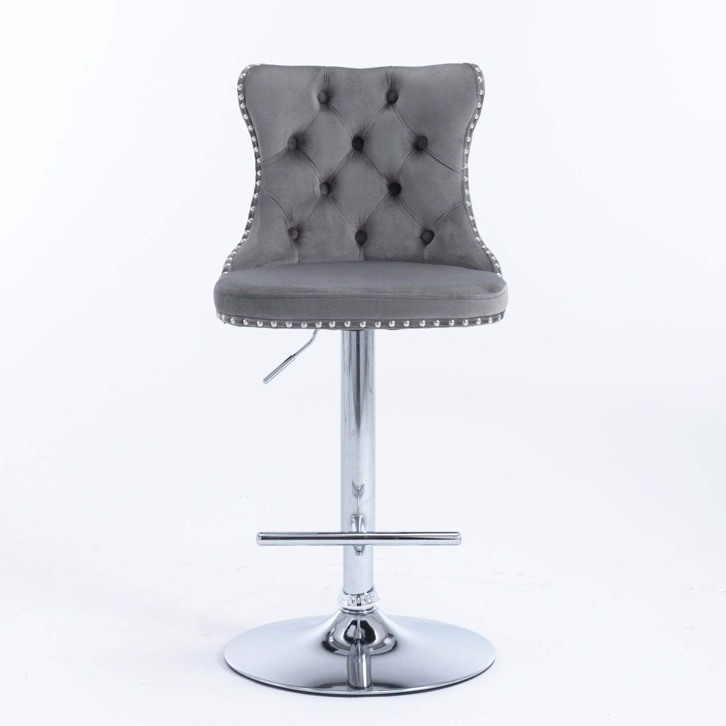 A&A Furniture,Swivel Velvet Barstools Adjusatble Seat Height from 25-33 Inch, Modern Upholstered Chrome base Bar Stools with Backs Comfortable Tufted for Home Pub and Kitchen Island（Gray,Set of 2） image 2