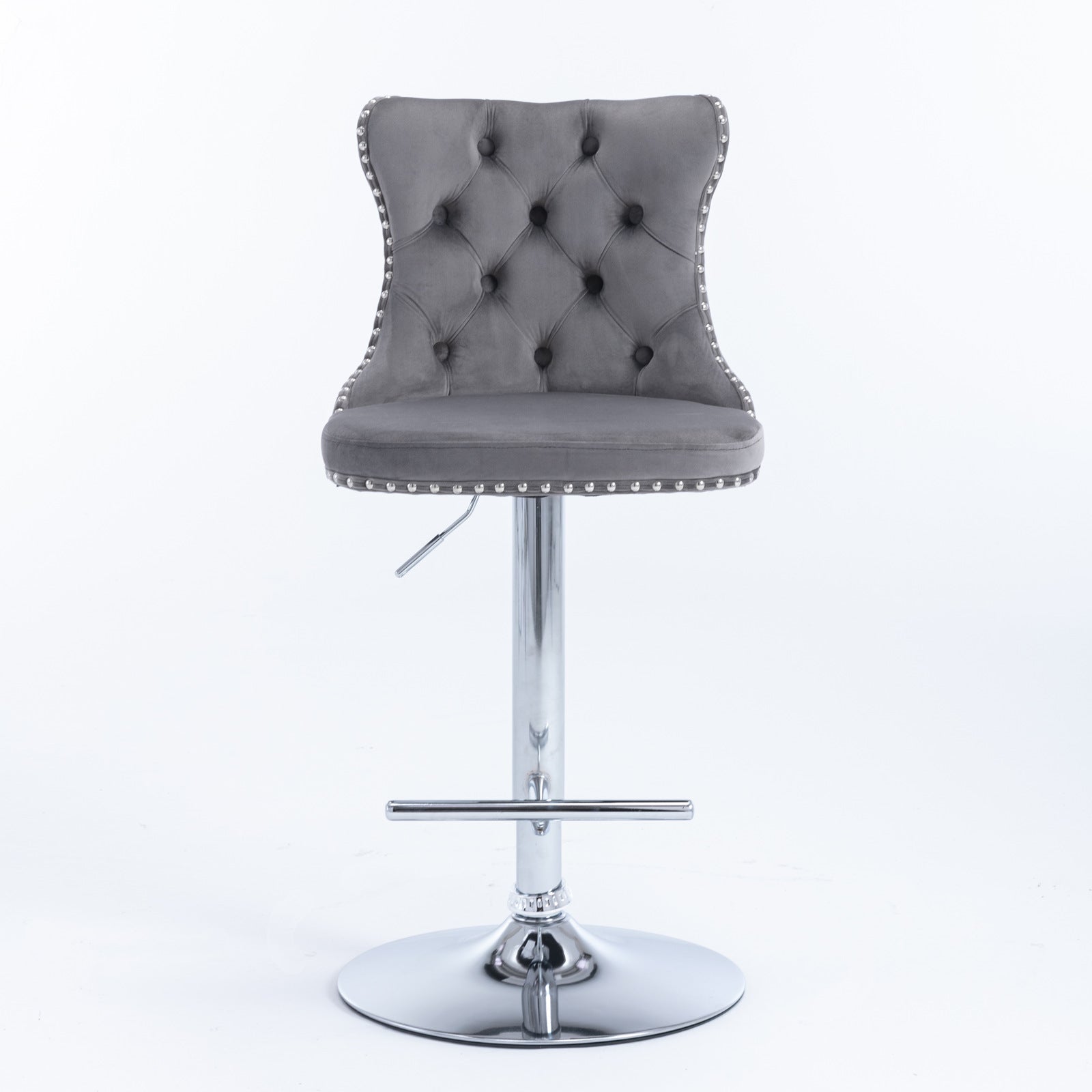A&A Furniture,Swivel Velvet Barstools Adjusatble Seat Height from 25-33 Inch, Modern Upholstered Chrome base Bar Stools with Backs Comfortable Tufted for Home Pub and Kitchen Island（Gray,Set of 2） image 2