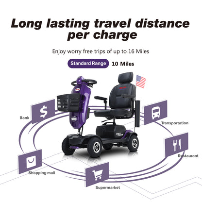 MAX PLUS DARK PURPLE 4 Wheels Outdoor Compact Mobility Scooter with 2pcs*20AH Lead acid Battery, 16 Miles, Cup Holders & USB charger Port image 3