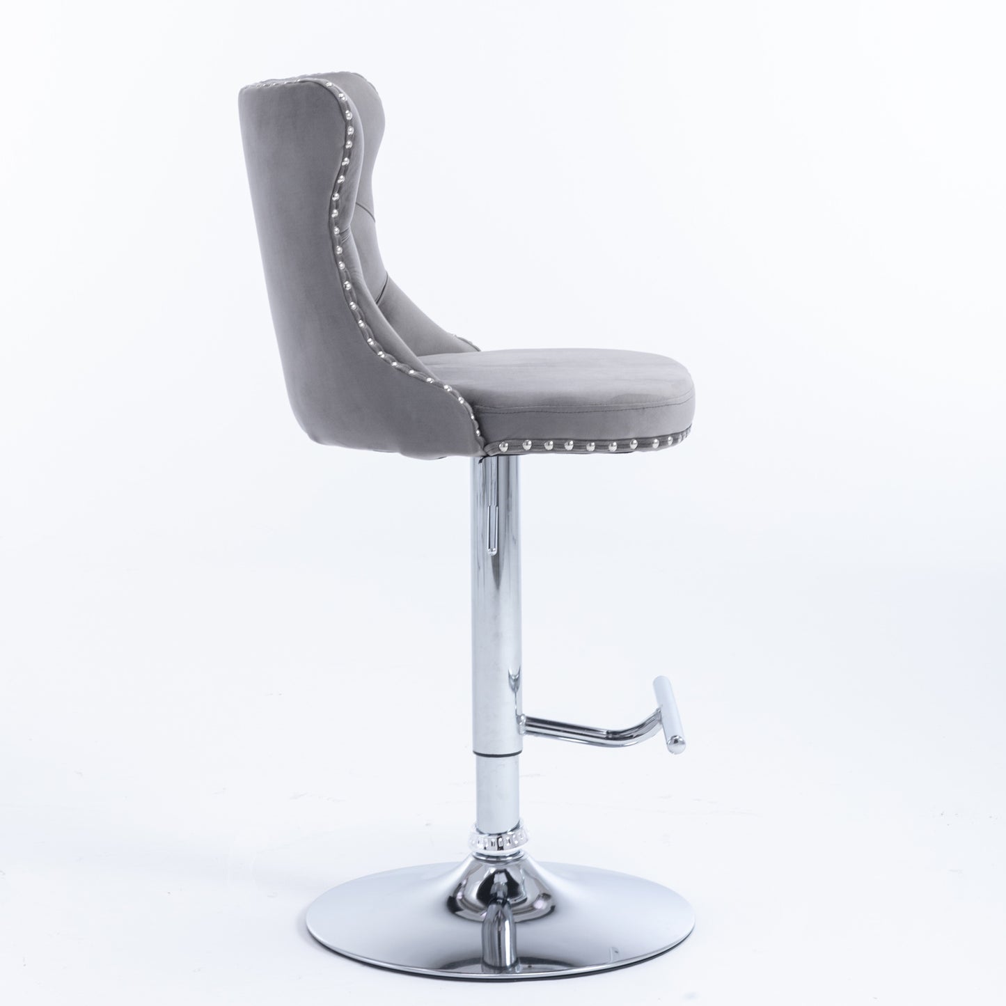 A&A Furniture,Swivel Velvet Barstools Adjusatble Seat Height from 25-33 Inch, Modern Upholstered Chrome base Bar Stools with Backs Comfortable Tufted for Home Pub and Kitchen Island（Gray,Set of 2） image 4
