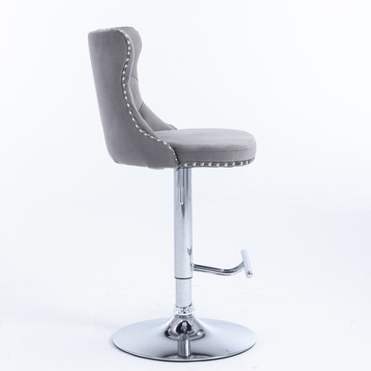 A&A Furniture,Swivel Velvet Barstools Adjusatble Seat Height from 25-33 Inch, Modern Upholstered Chrome base Bar Stools with Backs Comfortable Tufted for Home Pub and Kitchen Island（Gray,Set of 2） image 4