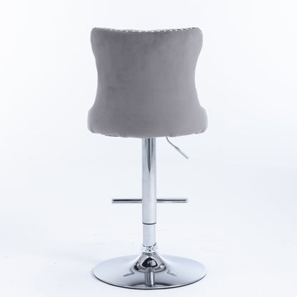 A&A Furniture,Swivel Velvet Barstools Adjusatble Seat Height from 25-33 Inch, Modern Upholstered Chrome base Bar Stools with Backs Comfortable Tufted for Home Pub and Kitchen Island（Gray,Set of 2） image 6