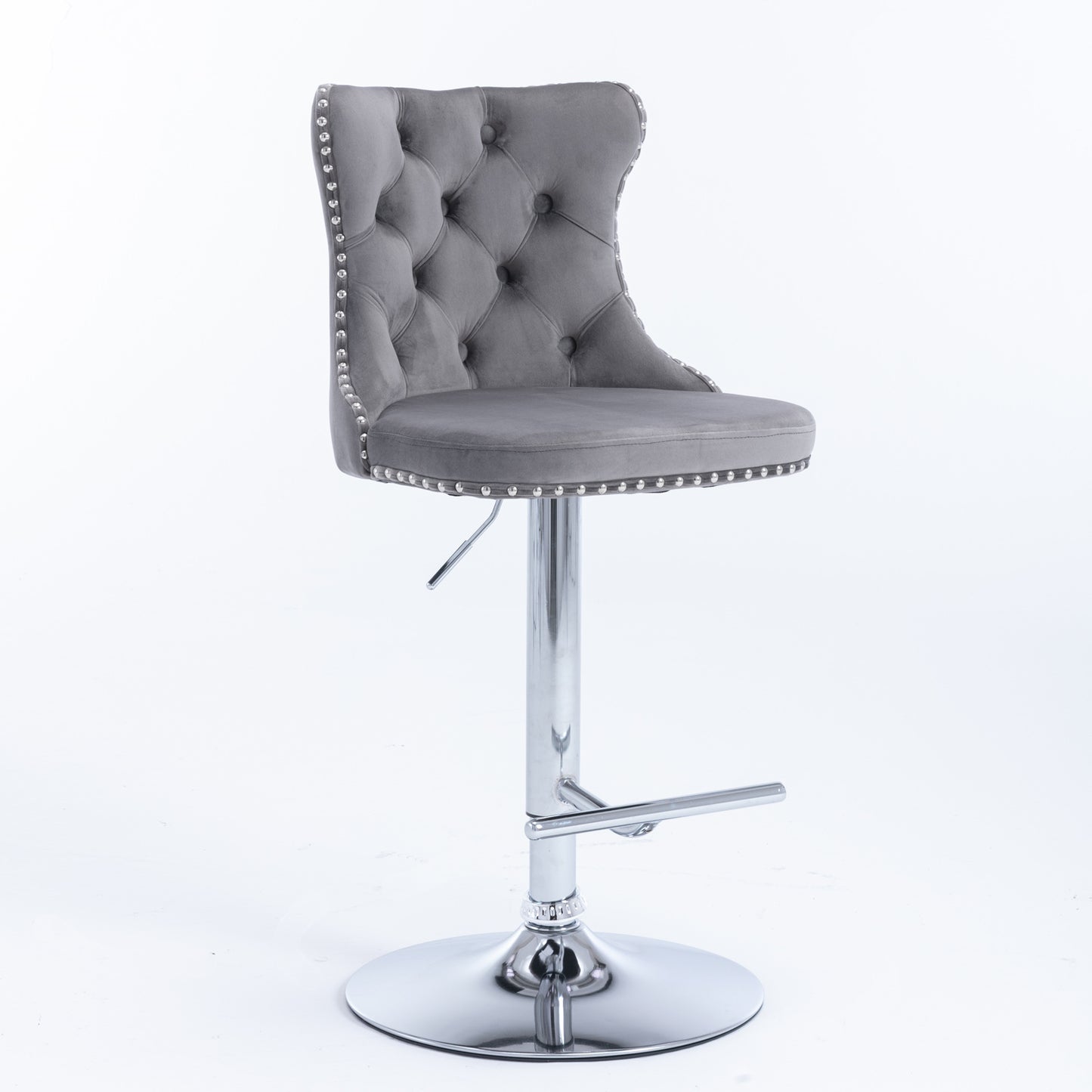 A&A Furniture,Swivel Velvet Barstools Adjusatble Seat Height from 25-33 Inch, Modern Upholstered Chrome base Bar Stools with Backs Comfortable Tufted for Home Pub and Kitchen Island（Gray,Set of 2） image 3