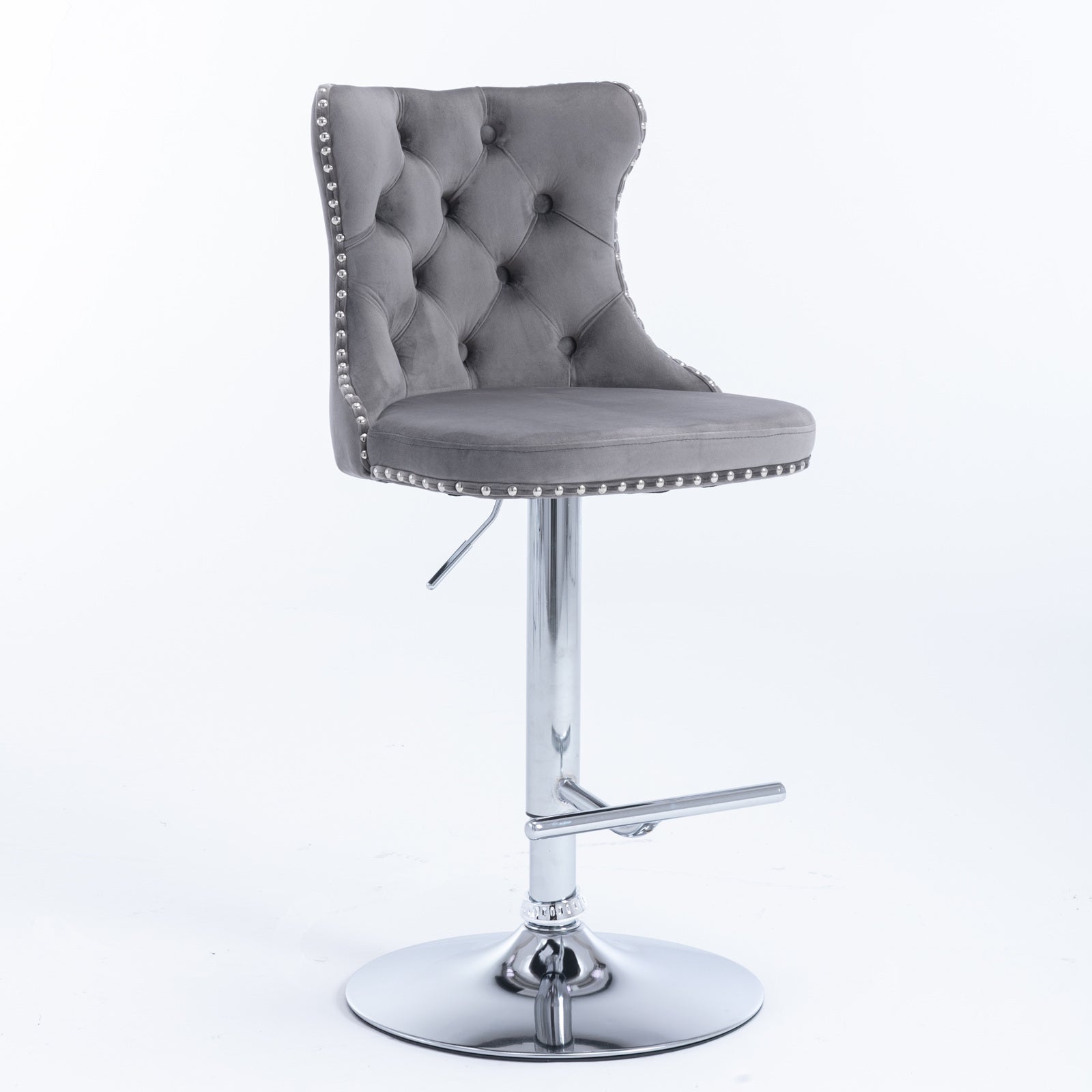 A&A Furniture,Swivel Velvet Barstools Adjusatble Seat Height from 25-33 Inch, Modern Upholstered Chrome base Bar Stools with Backs Comfortable Tufted for Home Pub and Kitchen Island（Gray,Set of 2） image 3