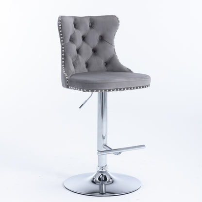 A&A Furniture,Swivel Velvet Barstools Adjusatble Seat Height from 25-33 Inch, Modern Upholstered Chrome base Bar Stools with Backs Comfortable Tufted for Home Pub and Kitchen Island（Gray,Set of 2） image 3