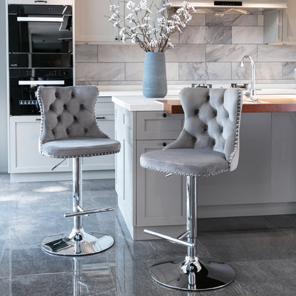A&A Furniture,Swivel Velvet Barstools Adjusatble Seat Height from 25-33 Inch, Modern Upholstered Chrome base Bar Stools with Backs Comfortable Tufted for Home Pub and Kitchen Island（Gray,Set of 2） image 1