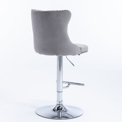 A&A Furniture,Swivel Velvet Barstools Adjusatble Seat Height from 25-33 Inch, Modern Upholstered Chrome base Bar Stools with Backs Comfortable Tufted for Home Pub and Kitchen Island（Gray,Set of 2） image 5