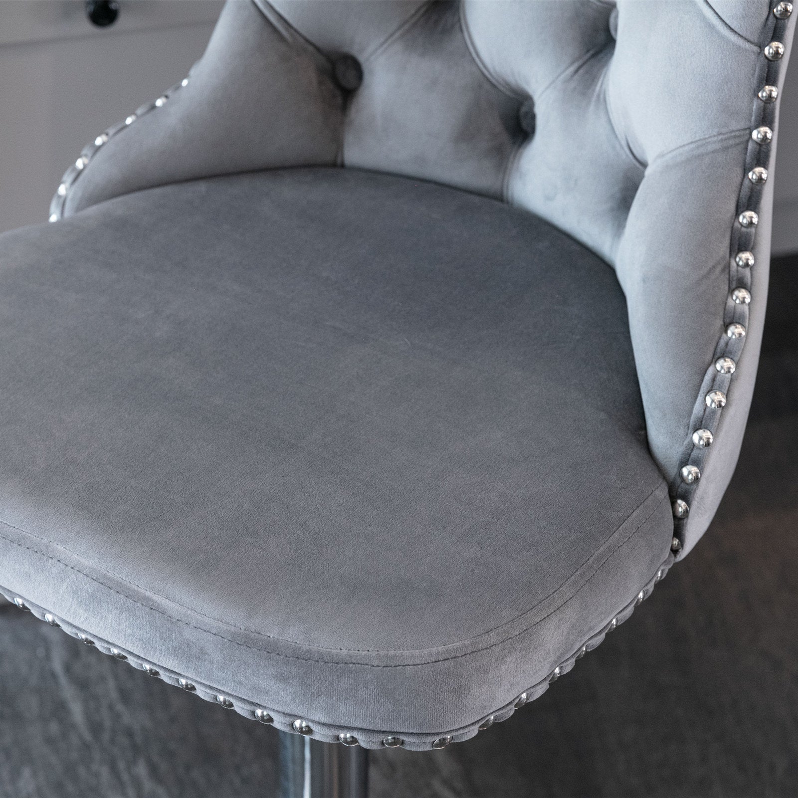 A&A Furniture,Swivel Velvet Barstools Adjusatble Seat Height from 25-33 Inch, Modern Upholstered Chrome base Bar Stools with Backs Comfortable Tufted for Home Pub and Kitchen Island（Gray,Set of 2） image 9