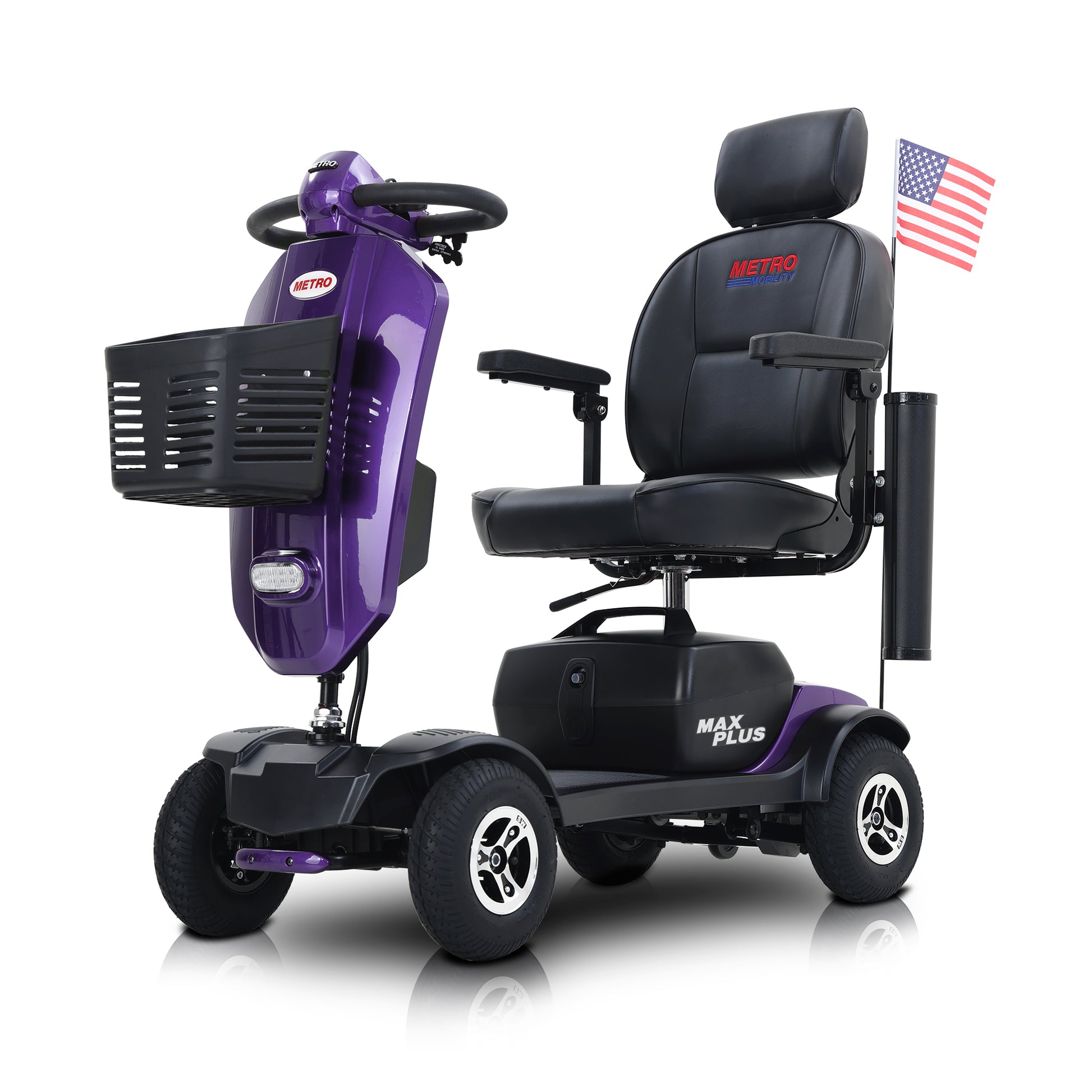 MAX PLUS DARK PURPLE 4 Wheels Outdoor Compact Mobility Scooter with 2pcs*20AH Lead acid Battery, 16 Miles, Cup Holders & USB charger Port image 1