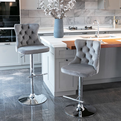 A&A Furniture,Swivel Velvet Barstools Adjusatble Seat Height from 25-33 Inch, Modern Upholstered Chrome base Bar Stools with Backs Comfortable Tufted for Home Pub and Kitchen Island（Gray,Set of 2） image 11