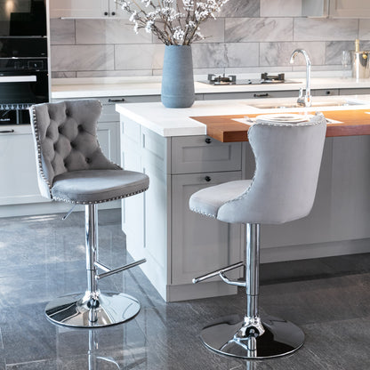 A&A Furniture,Swivel Velvet Barstools Adjusatble Seat Height from 25-33 Inch, Modern Upholstered Chrome base Bar Stools with Backs Comfortable Tufted for Home Pub and Kitchen Island（Gray,Set of 2） image 12