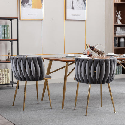 Modern Design Golden Metal Frame Velvet Fabric Dining Chair with Golden Legs,Set of 2,WH-9038G-GREY image 4