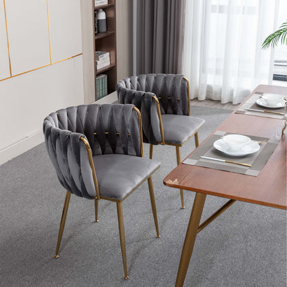 Modern Design Golden Metal Frame Velvet Fabric Dining Chair with Golden Legs,Set of 2,WH-9038G-GREY image 6