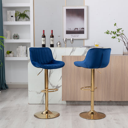Chrome Footrest and Base Swivel Height Adjustable Mechanical Lifting Velvet + Golden Leg Simple Bar Stool,Set of 2,Navy image 2