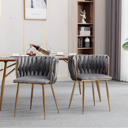 Modern Design Golden Metal Frame Velvet Fabric Dining Chair with Golden Legs,Set of 2,WH-9038G-GREY image 3