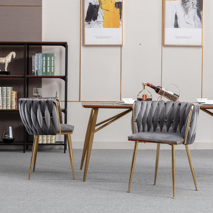 Modern Design Golden Metal Frame Velvet Fabric Dining Chair with Golden Legs,Set of 2,WH-9038G-GREY image 2