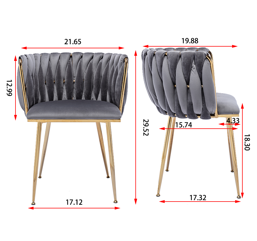 Modern Design Golden Metal Frame Velvet Fabric Dining Chair with Golden Legs,Set of 2,WH-9038G-GREY image 7