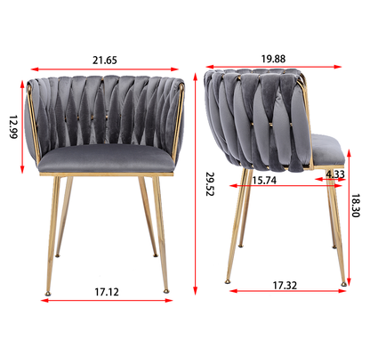 Modern Design Golden Metal Frame Velvet Fabric Dining Chair with Golden Legs,Set of 2,WH-9038G-GREY image 7
