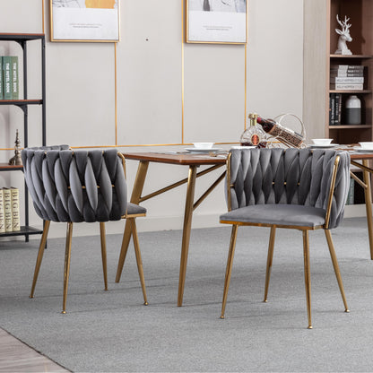 Modern Design Golden Metal Frame Velvet Fabric Dining Chair with Golden Legs,Set of 2,WH-9038G-GREY image 1