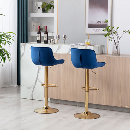 Chrome Footrest and Base Swivel Height Adjustable Mechanical Lifting Velvet + Golden Leg Simple Bar Stool,Set of 2,Navy image 7