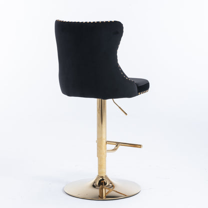 A&A Furniture,Golden Swivel Velvet Barstools Adjusatble Seat Height from 25-33 Inch, Modern Upholstered Bar Stools with Backs Comfortable Tufted for Home Pub and Kitchen Island（Black,Set of 2） image 6