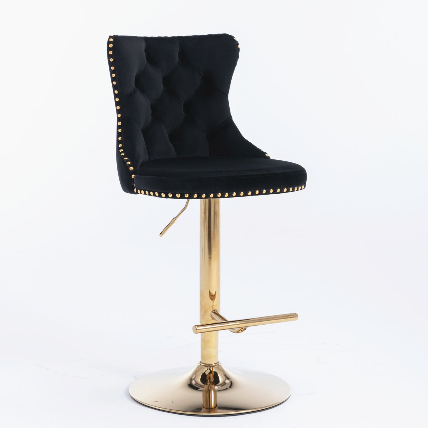 A&A Furniture,Golden Swivel Velvet Barstools Adjusatble Seat Height from 25-33 Inch, Modern Upholstered Bar Stools with Backs Comfortable Tufted for Home Pub and Kitchen Island（Black,Set of 2） image 3