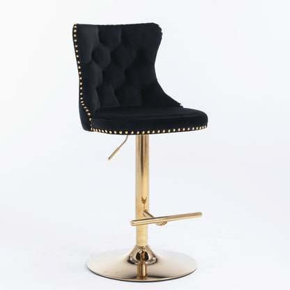 A&A Furniture,Golden Swivel Velvet Barstools Adjusatble Seat Height from 25-33 Inch, Modern Upholstered Bar Stools with Backs Comfortable Tufted for Home Pub and Kitchen Island（Black,Set of 2） image 3