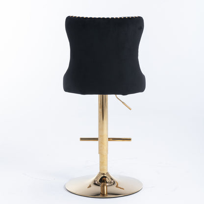 A&A Furniture,Golden Swivel Velvet Barstools Adjusatble Seat Height from 25-33 Inch, Modern Upholstered Bar Stools with Backs Comfortable Tufted for Home Pub and Kitchen Island（Black,Set of 2） image 7