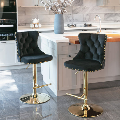 A&A Furniture,Golden Swivel Velvet Barstools Adjusatble Seat Height from 25-33 Inch, Modern Upholstered Bar Stools with Backs Comfortable Tufted for Home Pub and Kitchen Island（Black,Set of 2） image 1