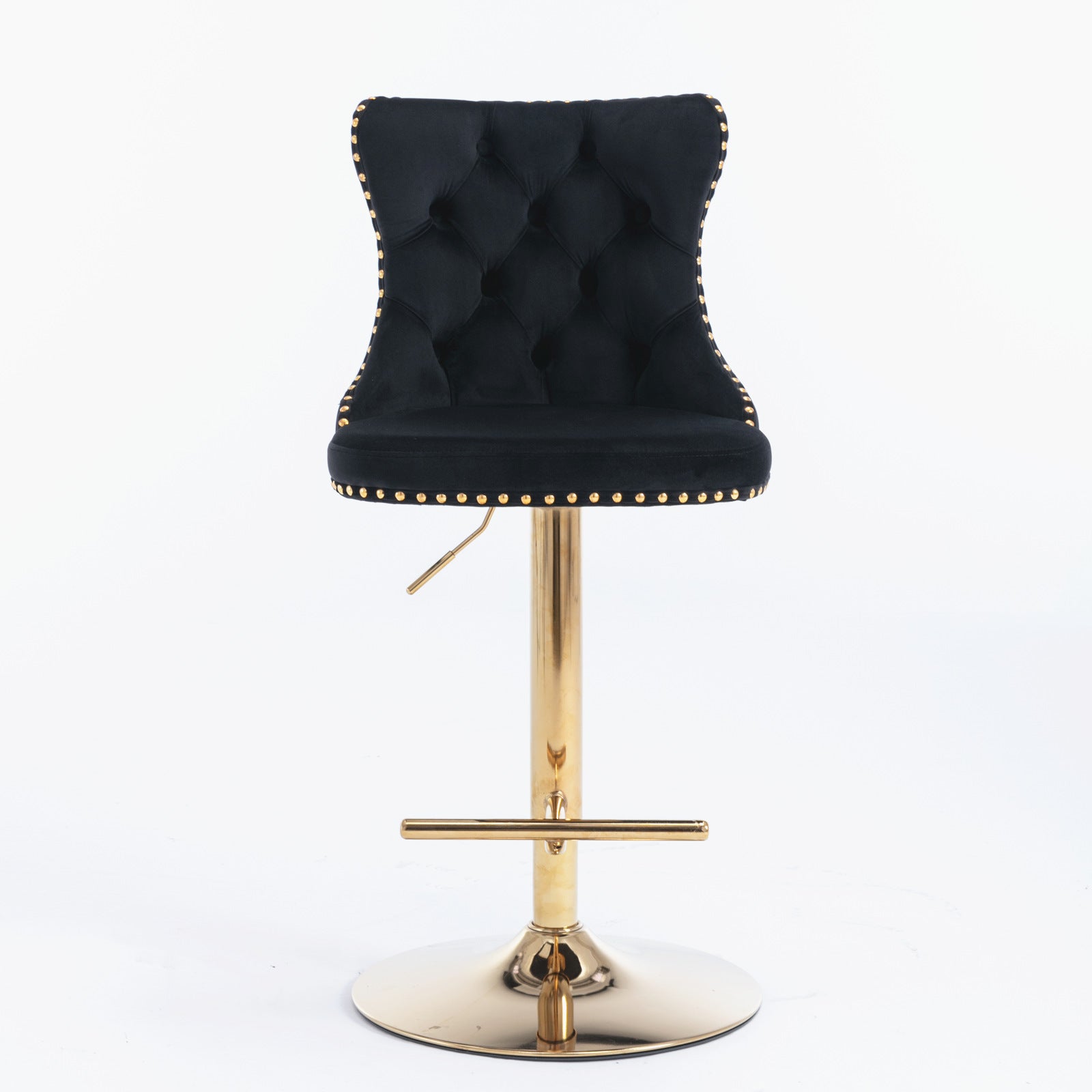 A&A Furniture,Golden Swivel Velvet Barstools Adjusatble Seat Height from 25-33 Inch, Modern Upholstered Bar Stools with Backs Comfortable Tufted for Home Pub and Kitchen Island（Black,Set of 2） image 2
