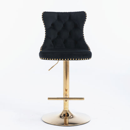 A&A Furniture,Golden Swivel Velvet Barstools Adjusatble Seat Height from 25-33 Inch, Modern Upholstered Bar Stools with Backs Comfortable Tufted for Home Pub and Kitchen Island（Black,Set of 2） image 2