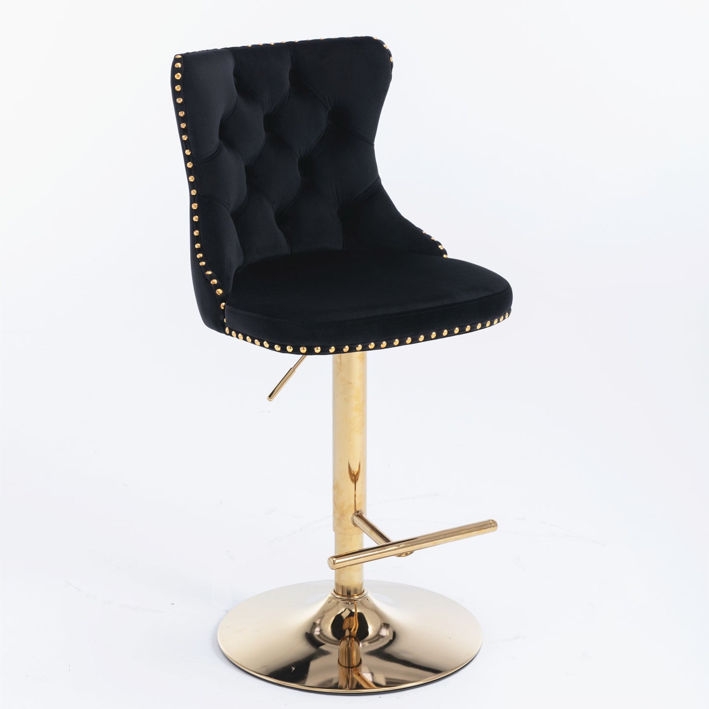 A&A Furniture,Golden Swivel Velvet Barstools Adjusatble Seat Height from 25-33 Inch, Modern Upholstered Bar Stools with Backs Comfortable Tufted for Home Pub and Kitchen Island（Black,Set of 2） image 4