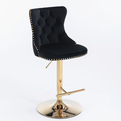 A&A Furniture,Golden Swivel Velvet Barstools Adjusatble Seat Height from 25-33 Inch, Modern Upholstered Bar Stools with Backs Comfortable Tufted for Home Pub and Kitchen Island（Black,Set of 2） image 4