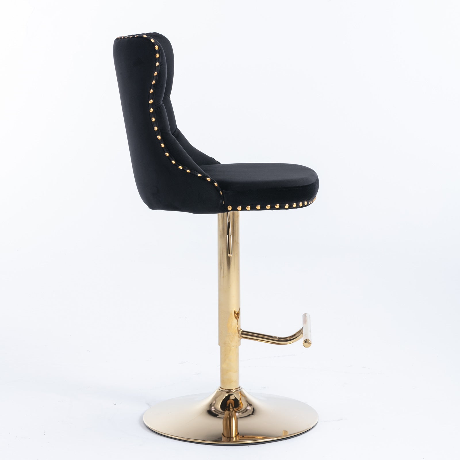 A&A Furniture,Golden Swivel Velvet Barstools Adjusatble Seat Height from 25-33 Inch, Modern Upholstered Bar Stools with Backs Comfortable Tufted for Home Pub and Kitchen Island（Black,Set of 2） image 5