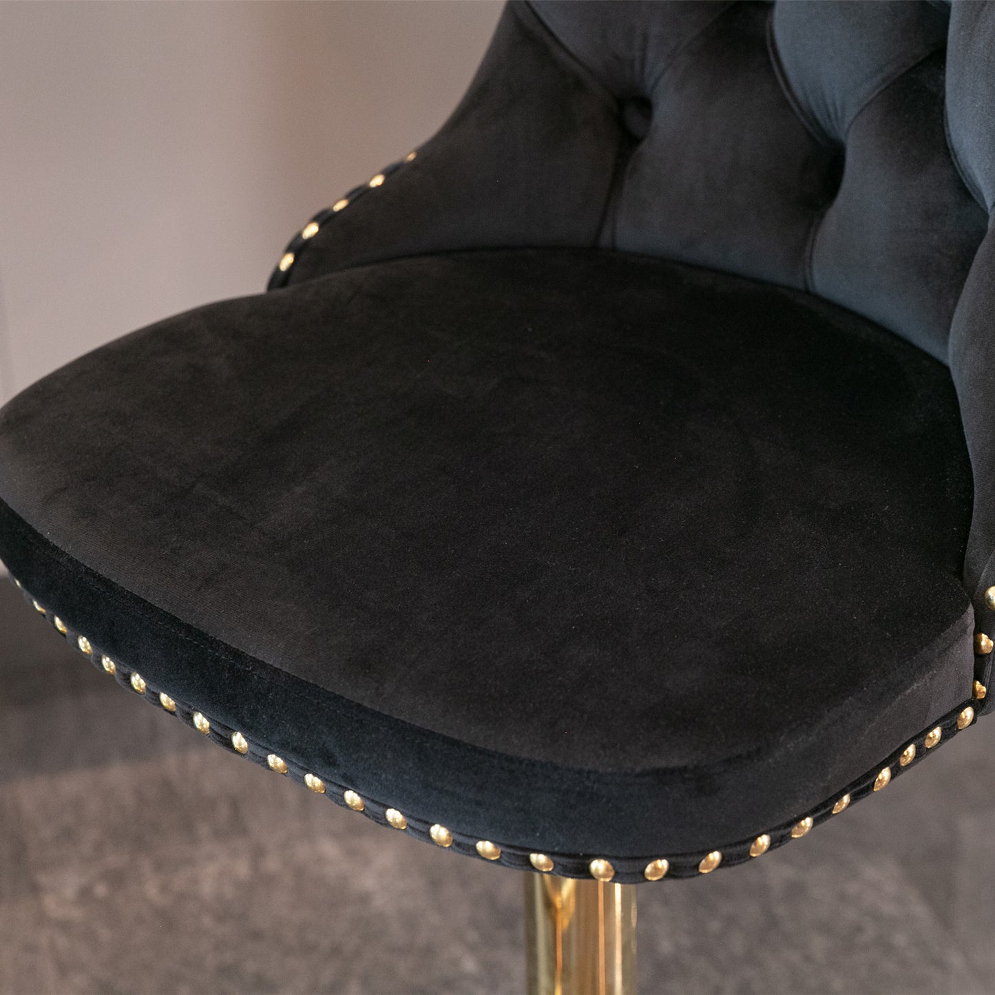 A&A Furniture,Golden Swivel Velvet Barstools Adjusatble Seat Height from 25-33 Inch, Modern Upholstered Bar Stools with Backs Comfortable Tufted for Home Pub and Kitchen Island（Black,Set of 2） image 10