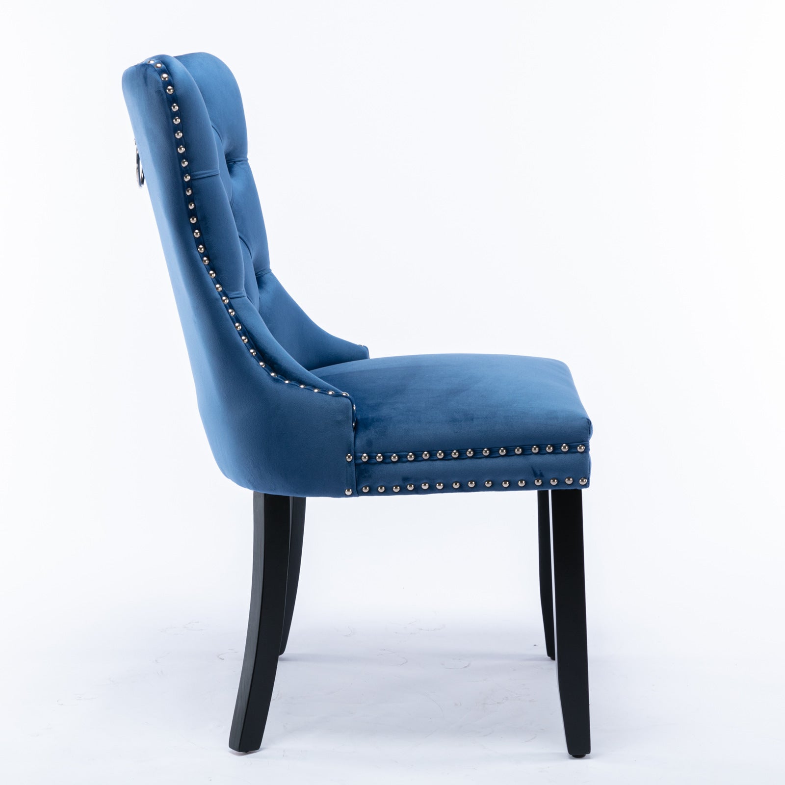 Nikki Collection Modern, High-end Tufted Solid Wood Contemporary Velvet Upholstered Dining Chair with Wood Legs Nailhead Trim 2-Pcs Set,Blue, SW2001BL image 5