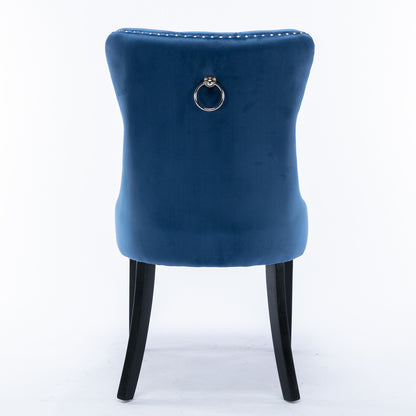 Nikki Collection Modern, High-end Tufted Solid Wood Contemporary Velvet Upholstered Dining Chair with Wood Legs Nailhead Trim 2-Pcs Set,Blue, SW2001BL image 7
