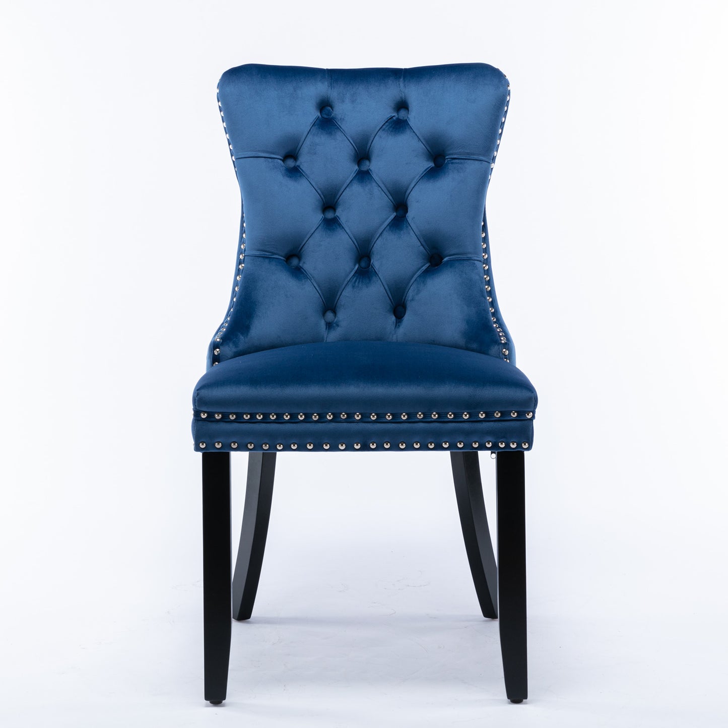 Nikki Collection Modern, High-end Tufted Solid Wood Contemporary Velvet Upholstered Dining Chair with Wood Legs Nailhead Trim 2-Pcs Set,Blue, SW2001BL image 2